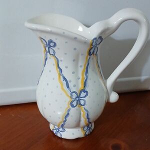 Floral Ceramic Pitcher - White and Blue